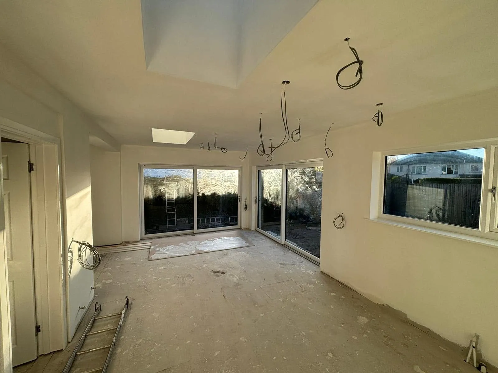 Extension plastered and at first fix, before the kitchen goes in, Cardiff — All Aspects Construction