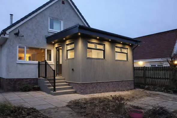 Finished rear extension with cladding and downlights in Penarth — All Aspects Construction