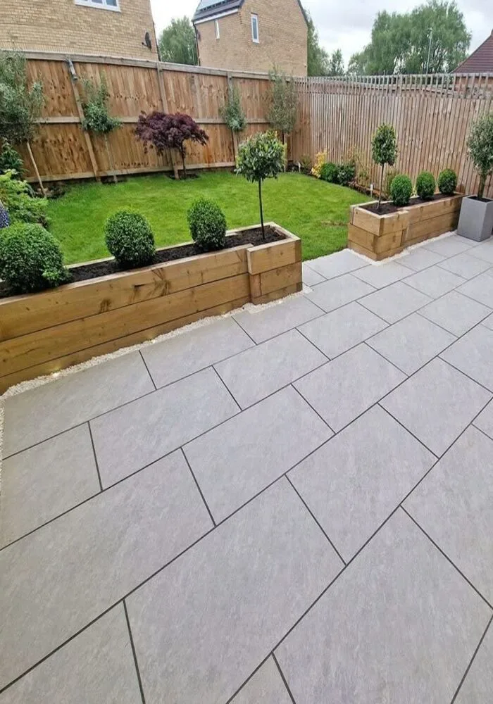 Landscaped garden with raised beds and paving — All Aspects Construction, Cardiff
