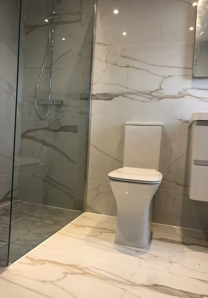 Tiled walk-in shower enclosure — All Aspects Construction, Cardiff