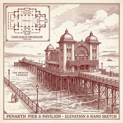 Penarth Pier Landmark Sketch
